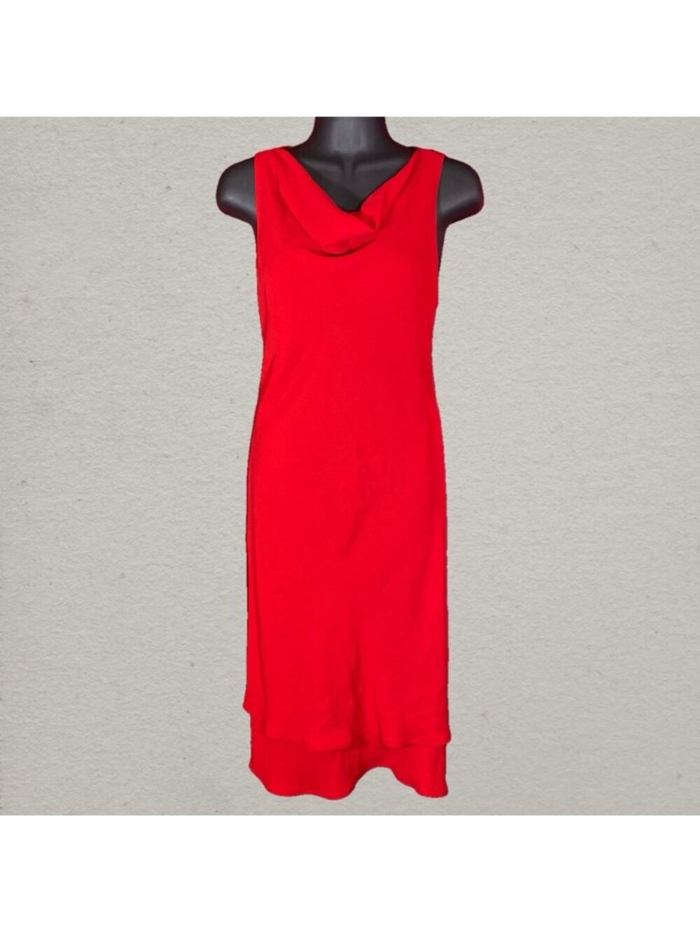 Vintage 90s Red Cowl Neck Midi Dress – Size 4-6